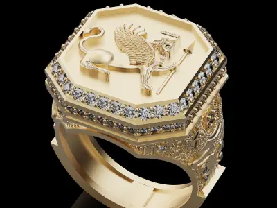 Lion ring silver gold sterling printable jewelry 3D model 3D print model