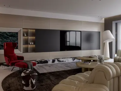 Luxury living and dining room interior 3D model