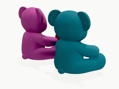 two teddy bear plush toys with heart 3D model