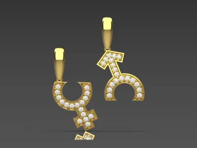 female male symbol gold pendant jp0022 3D print model