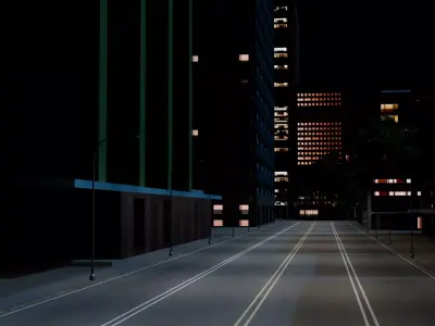 City Downtown Skyscraper Street 10 - NIGHT Low-poly 3D model