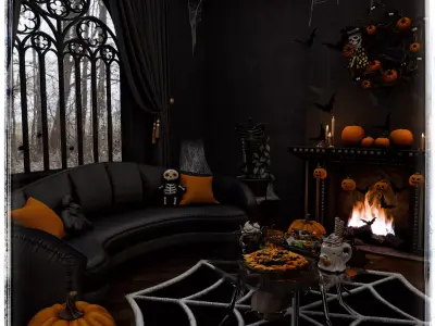 Halloween Living Room Blender Scene - DAY 3D model