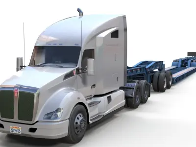 Kenworth T680 lowboy semitruck Low-poly 3D model