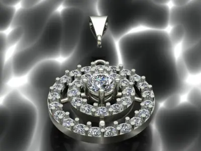 Luxury Round Diamond Pendant Necklace 3D print model