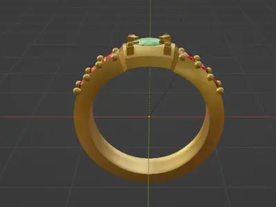 7 diamonds Gold Ring 3D print model
