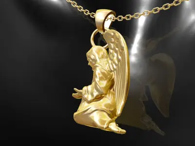 Angel Medallion Statue Sculpture pendant jewelry gold 3D print model
