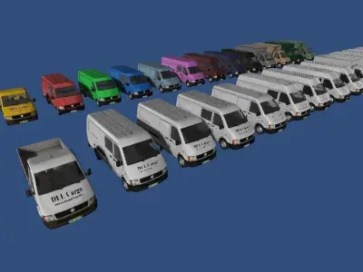 Transporters collection mercedes sprinter vans in row Low-poly 3D model