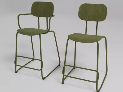 NEW SCHOOL - Low sled base plywood stool with armrests - Free 3D model