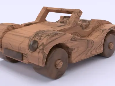 Wood toy car Low-poly 3D model