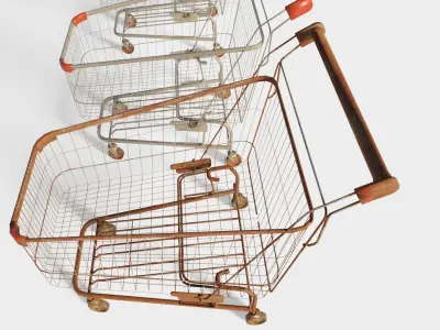 shopping cart with 4k pbr textures clean dirty and rusty Low-poly 3D model