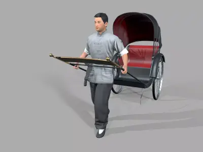 Rickshaw  Puller Low-poly 3D model