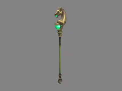 Cartoon Bronze horsehead wand Low-poly 3D model
