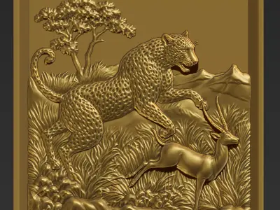 Leopard Hunting Antelope A44 3D print model