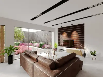 white interior and garden 3D model