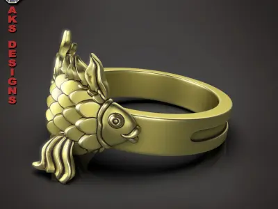  Ring organic jewelry Fish 1 3D print model
