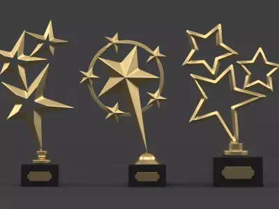Gold Trophy Cups 3D model 19