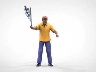 Alex Zanardi race driver race director waving flag on header 3D print model