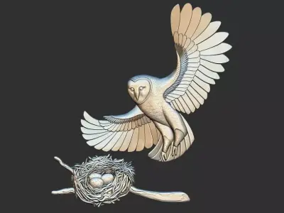 Owl nest eggs relief 3d printable model cnc 3D print model