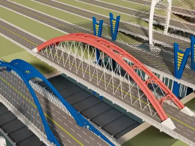 Modular Modern Bridge Collection Low-poly 3D model