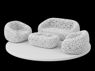 Cozy Sofa Set Coffee Cups Small Podium 3D 3D print model