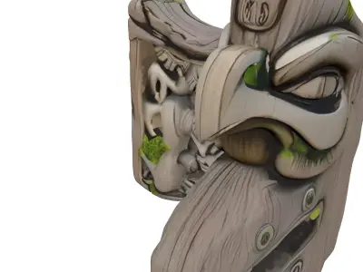 Ancient Tribal Totem Wooden Carving Low-poly 3D model