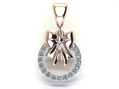 Pendant Ribbon with a circle decorated with gemstones 3D print model