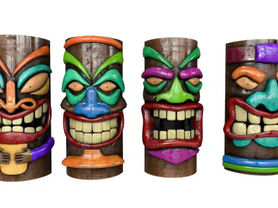 Tiki Face Pack   Low-poly 3D model