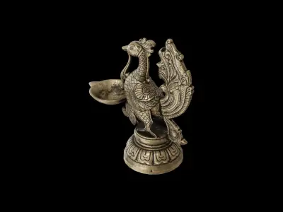 Old Tibet Brass Hand Carved Peacock Statue Candle Holder 3D model