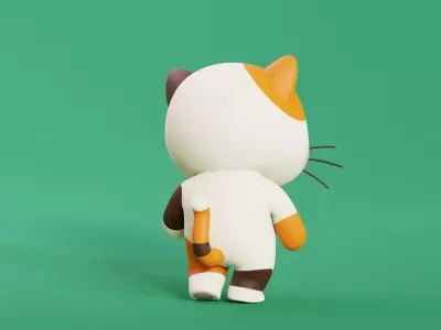 Cartoon Cat Chibi Kawaii Character Rigged Animated  Low-poly 3D model