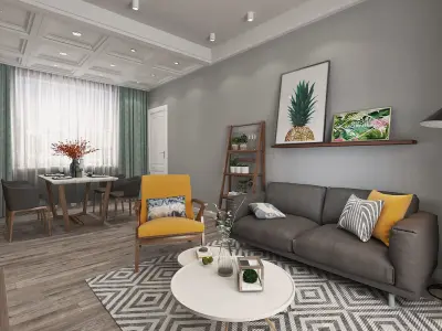 Nordic style Living Room Design 3D model