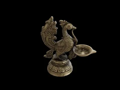 Old Tibet Brass Hand Carved Peacock Statue Candle Holder 3D model