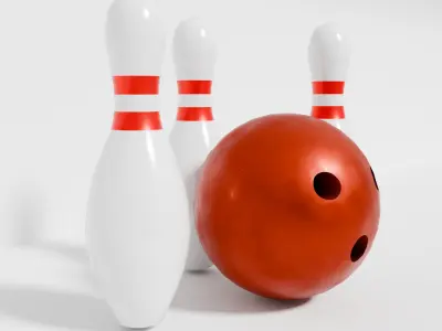 Red Bowling Ball and White Pins 3D model
