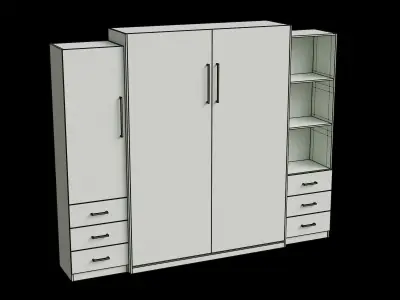 White Wall Bed Cabinet Closed 3D model