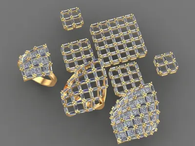 Diamond Baguettes Ring 3D print model