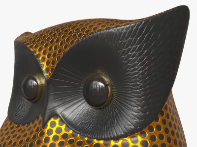 Metal Gold Owl Figurine 3D model