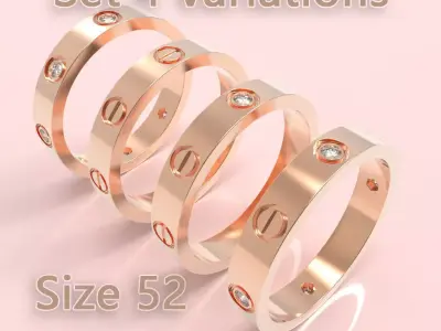 Screw Ring Set 4 Variations Size 52 3D print model