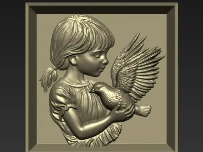 Little Girl Holding a Pigeon A13 3D print model