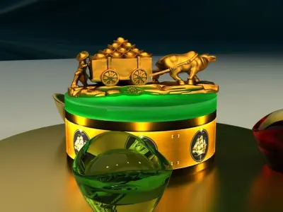 Chinese gold  ingot with bull cart 3D model