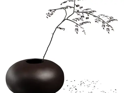 Decorative set with Audo Pavot vase and acacia branch 3D model