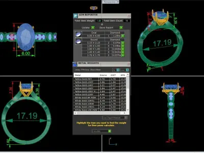 Oval diamond engagement ring for women 3D print model
