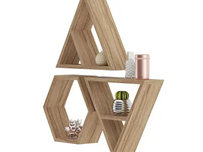 Wooden Wall Shelf with Decorations 3D model