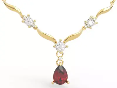 Elite Diamond V-Shape Pendant Necklace with Pear Drop 3D print model