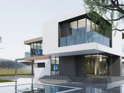 villa modern Low-poly 3D model