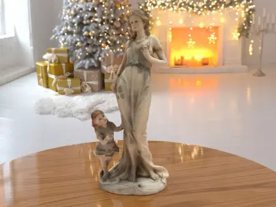 Woman And Child Statue low-poly PBR Ornament figurine VR-AR Low-poly 3D model
