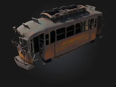 Burnt Streetcar Relic  Charred Echo of Urban History 3D model