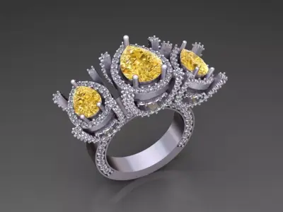 3 Pear Gem Luxury Ring 3D print model