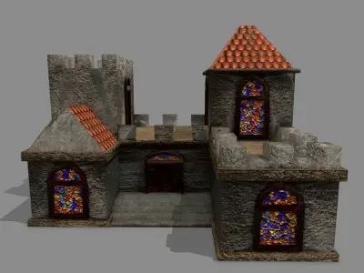 Castle with windows and vines Low-poly 3D model