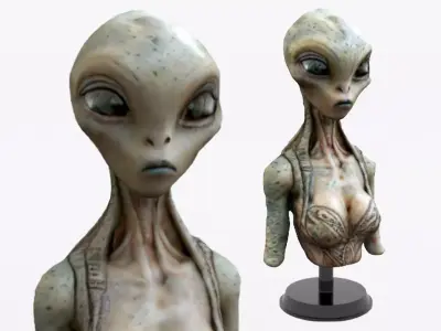 Alien Woman Bust Low-poly 3D model