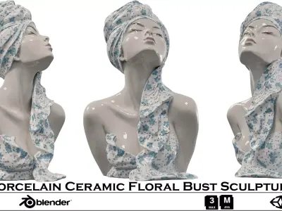 Porcelain Ceramic Floral Bust Sculpture Low-poly 3D model