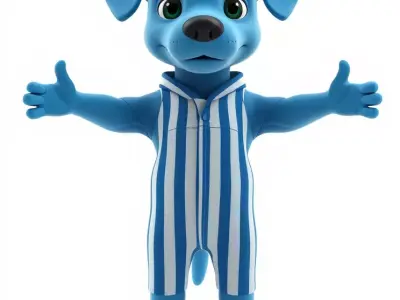 Blue Dog Character Model Rigged and Animated for Games Low-poly 3D model